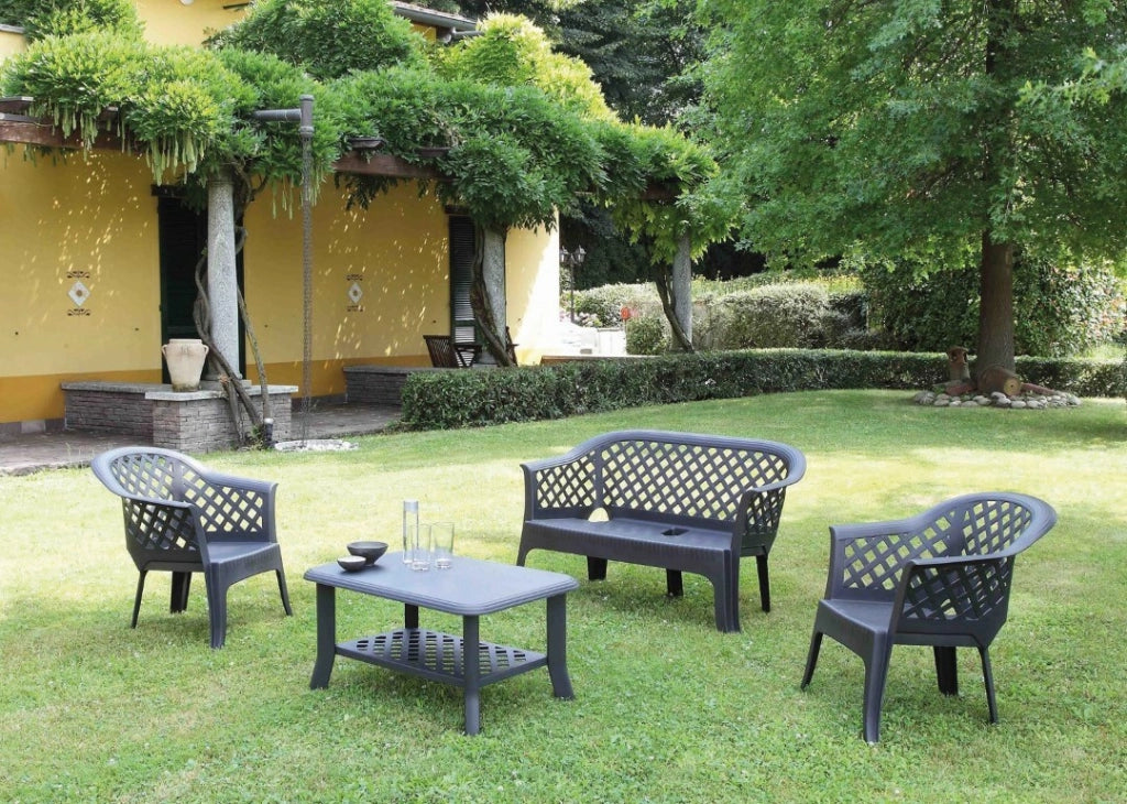 Set Giardino 2 Sedie 1 Panchina 1 Tavolino S/Cuscino Antracite - Ipae-Progarden