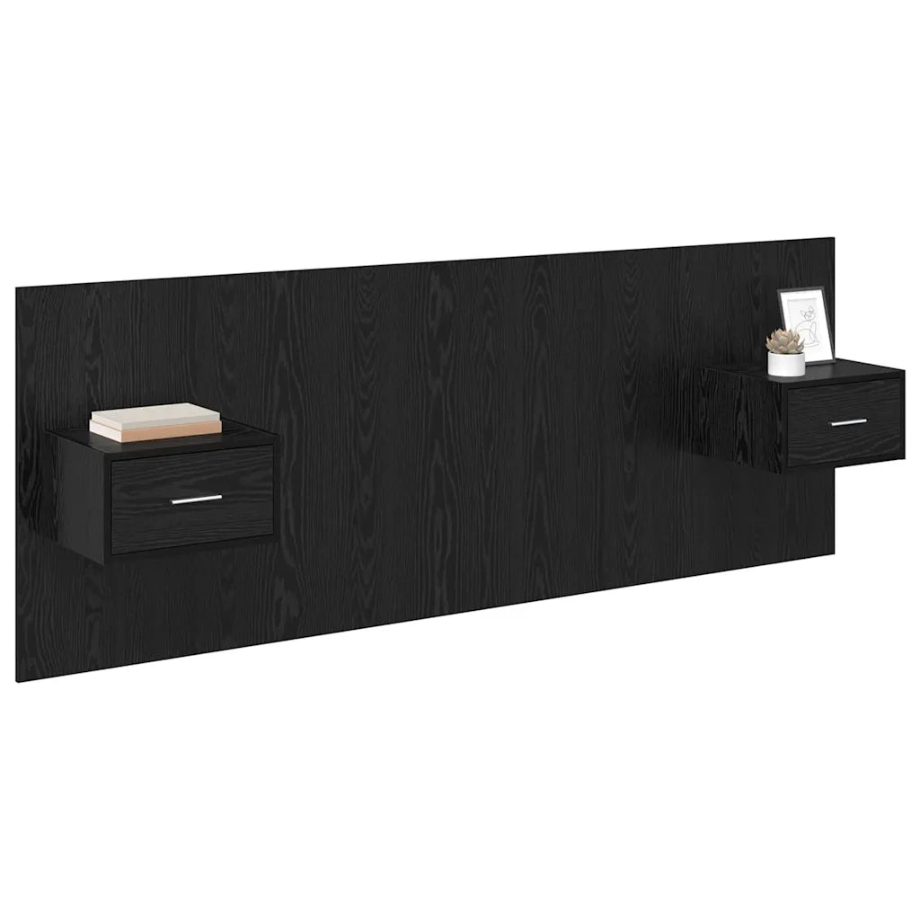 Testata con Comodino 3 pcs Rovere Nero Legno multistrato 3416091