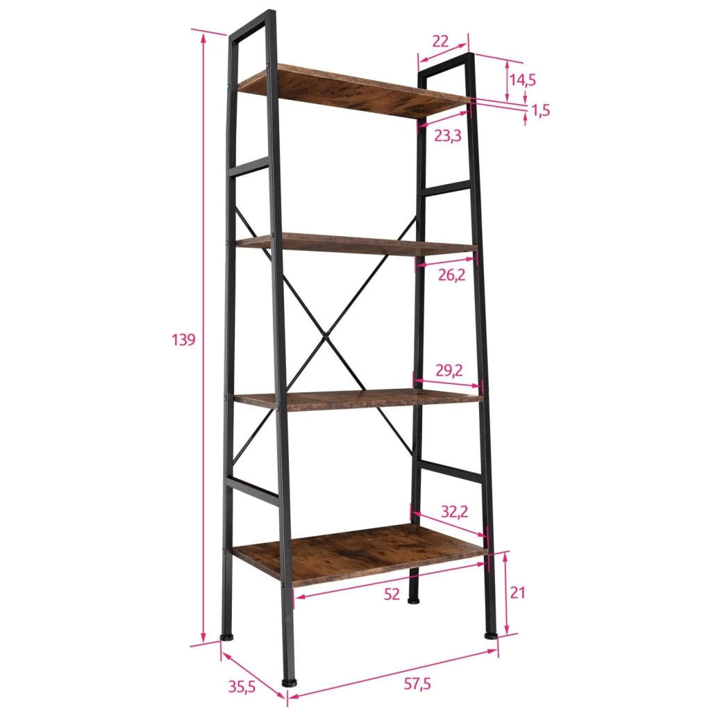Libreria grande in stile industriale/vintage con 4 ripiani 139 cm marrone 08_0000280