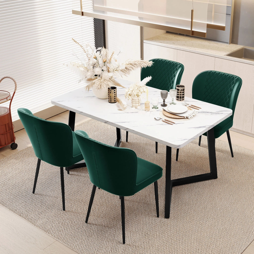 SEDIA DA PRANZO in velluto verde con struttura in metallo