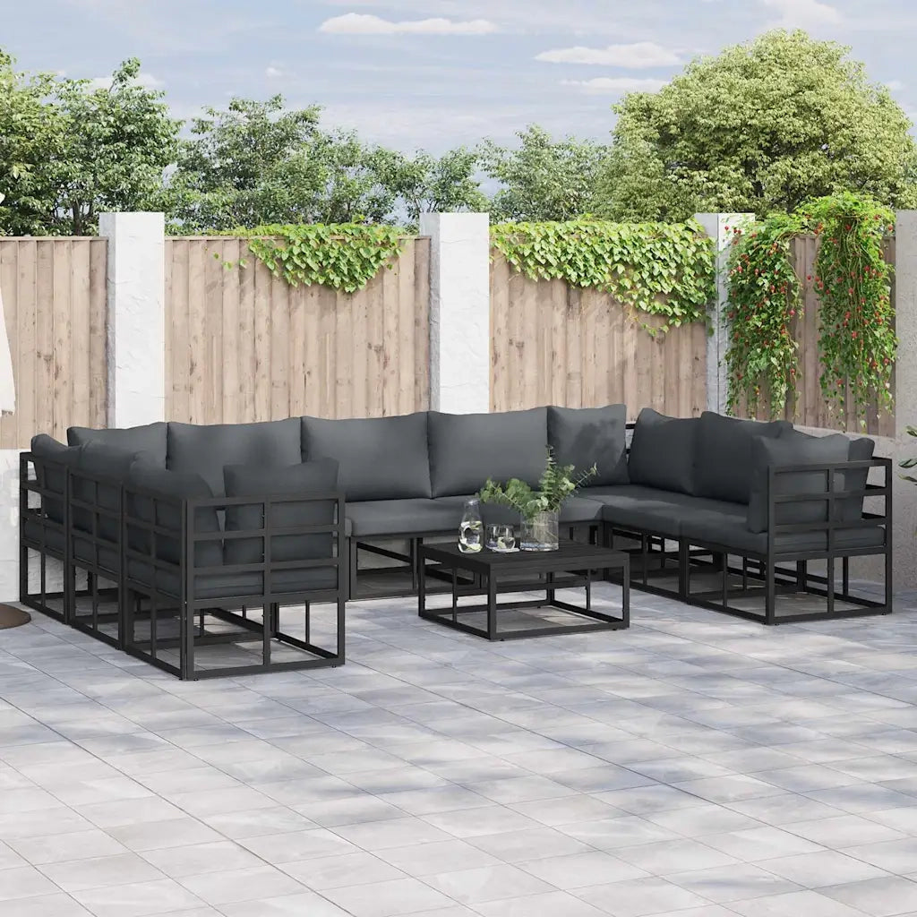 Set Divano da Giardino con cuscino 10 pcs Nero Alluminio