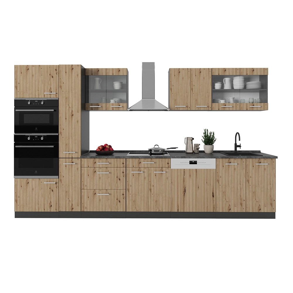 Vicco Cucina componibile Rovere artigianale/rovere Goldkraft 350 cm con armadio alto, senza piano di lavoro