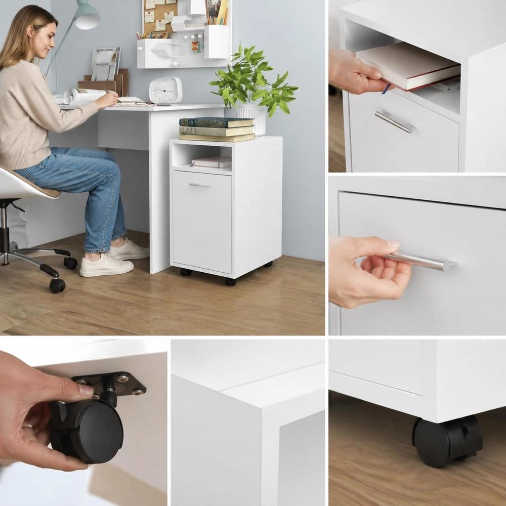 Side Cabinet With Wheels, White, 33x38x60 Cm, Wood-based Material