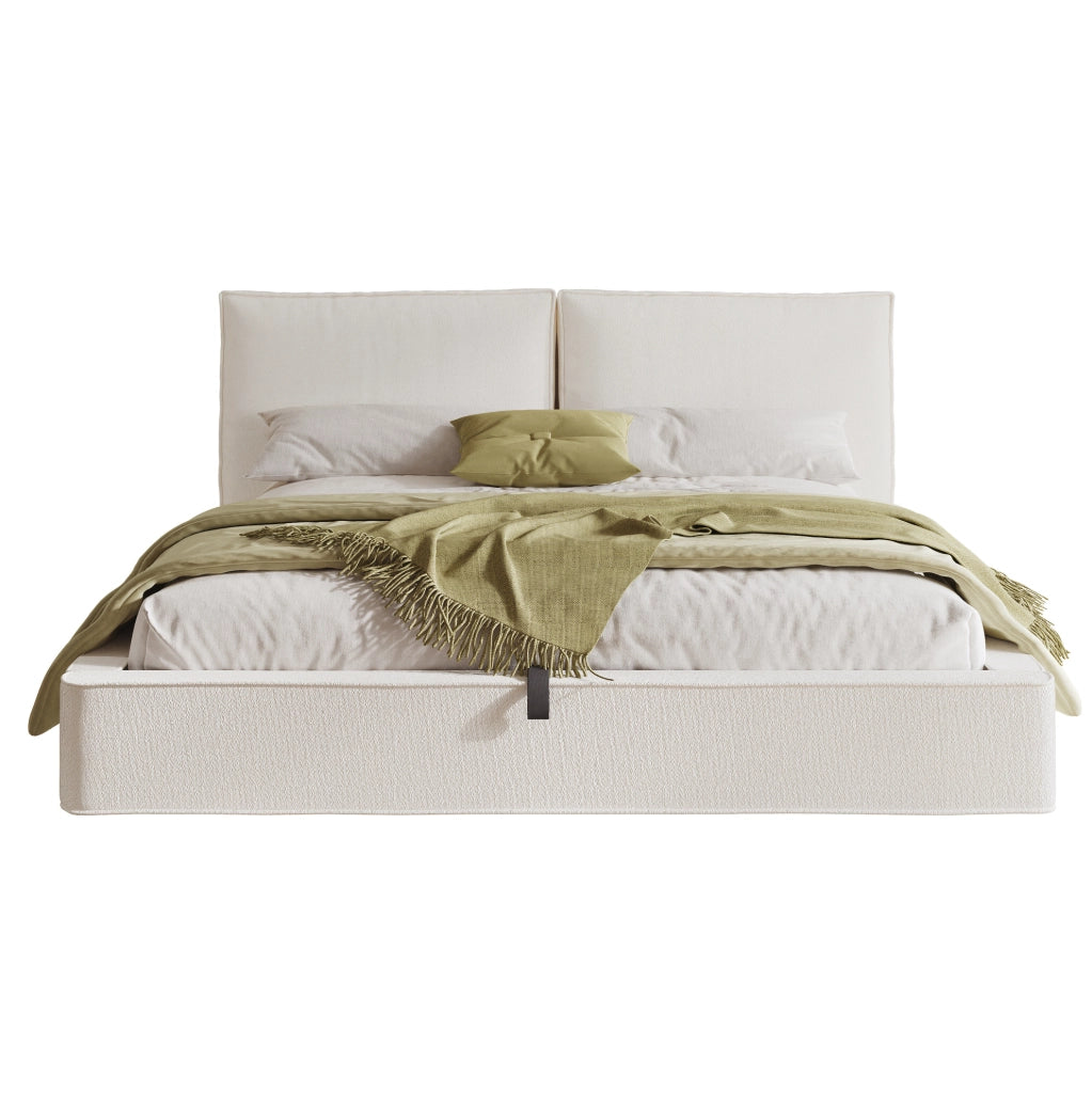 Letto matrimoniale 180x200 cm con contenitore; testiera imbottita; boucl茅 beige