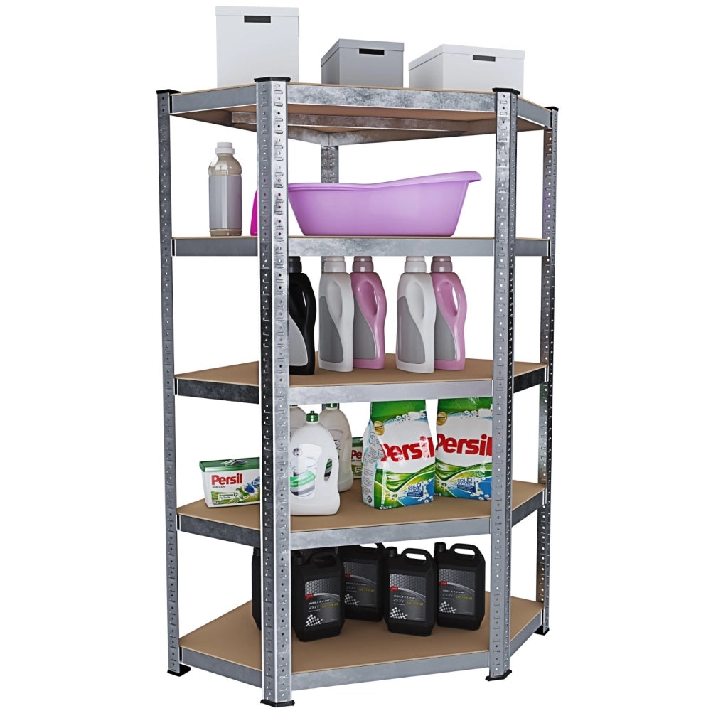 Scaffale Angolare In Metallo E MDF Ad Alta Portata Fino A 875 Kg Con 5 Ripiani Regolabili Per Garage Officina Cantina Capannone Magazzino Design Modulare 180 X 90 X 40 Cm