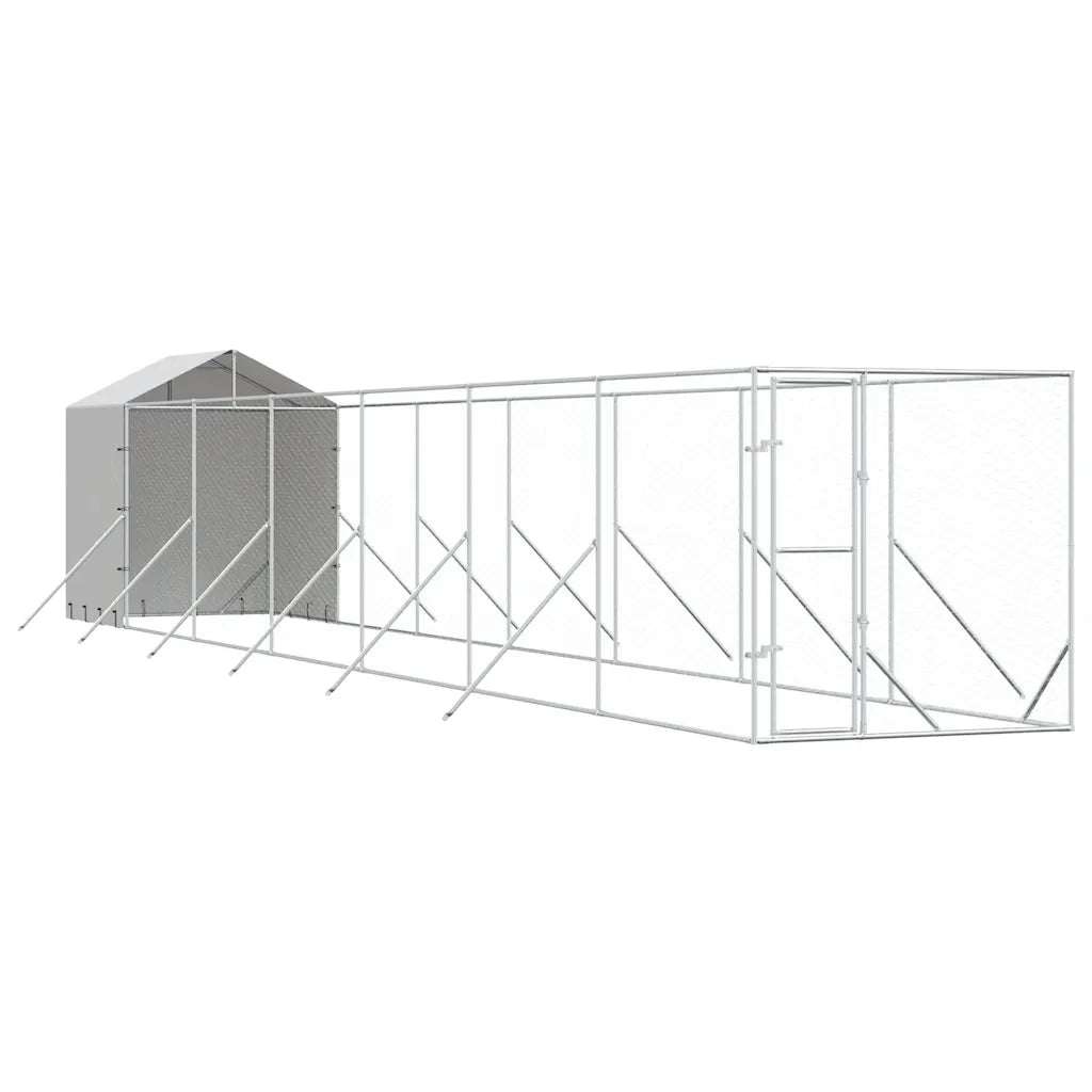 Cuccia Cani da Esterno Tetto Argento 2x14x2,5 m Acciaio Zincatocod mxl 69783