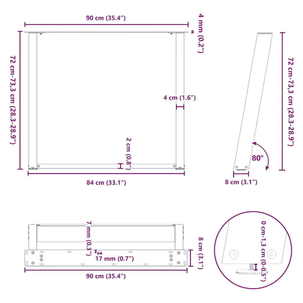 Set di 2 gambe regolabili per tavolo da pranzo a forma di U 90 x 73 cm stabili design moderno acciaio bianco 02_0057081