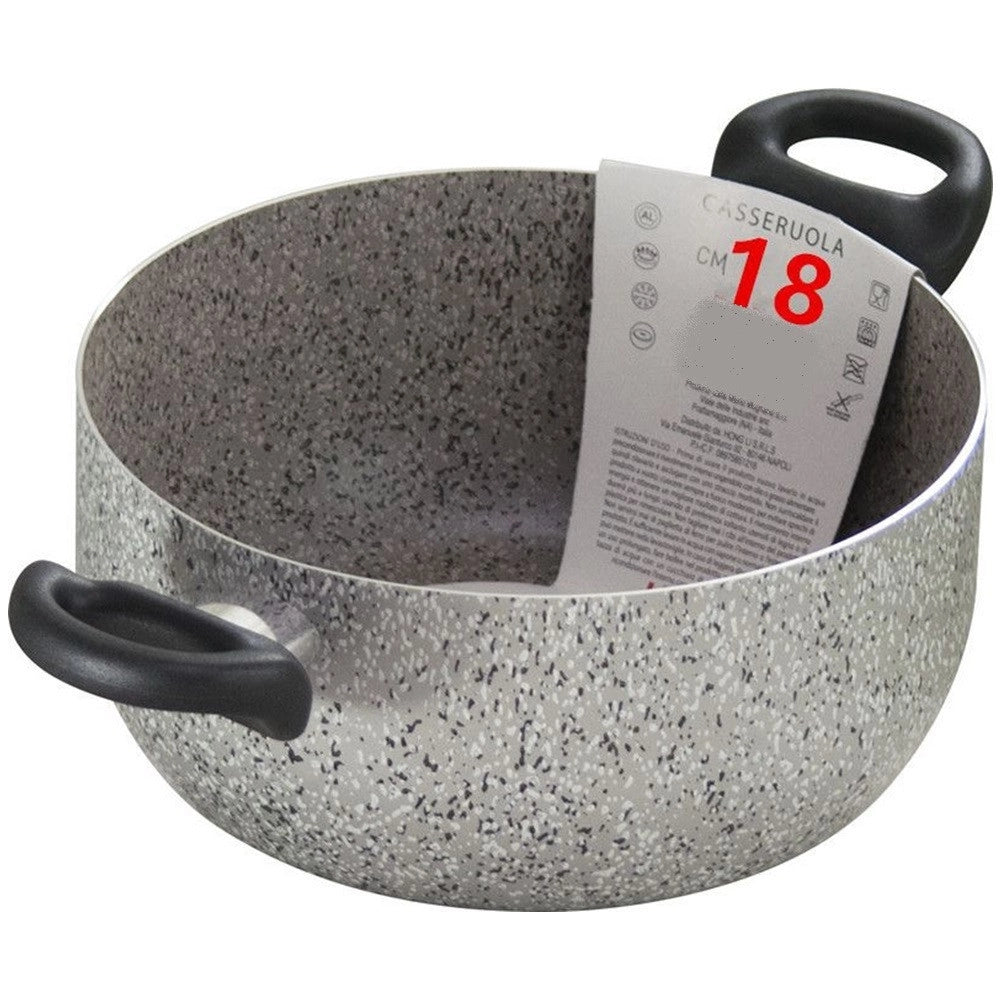 Trade Shop - Casseruola A Doppio Manico Nero Pentola Con Diametro Da 18-20-22-24 Cm Antiaderente Cucina -    -18 Cm   -