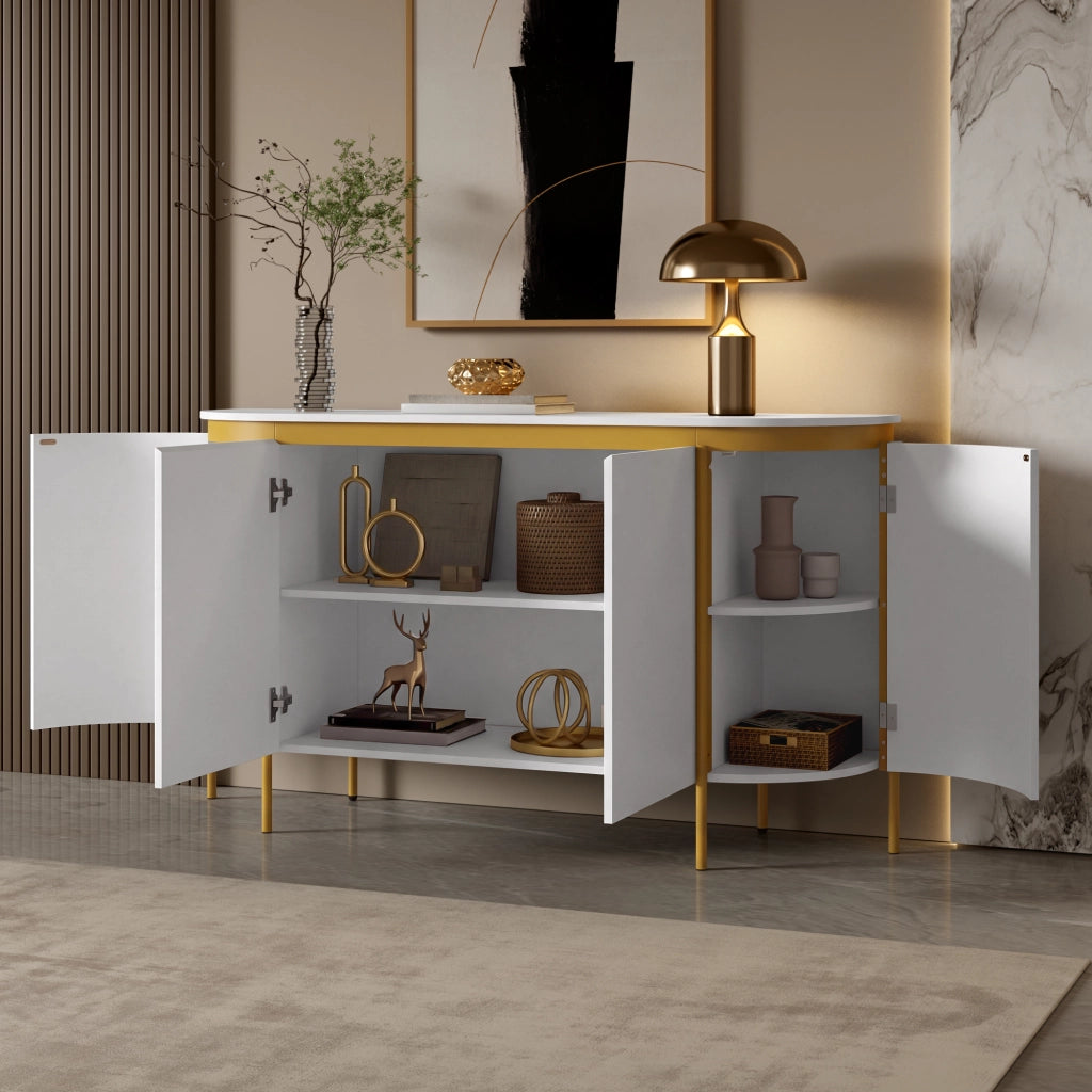 Sideboard 140x38x80 cm con 4 ante e passacavi in MDF bianco