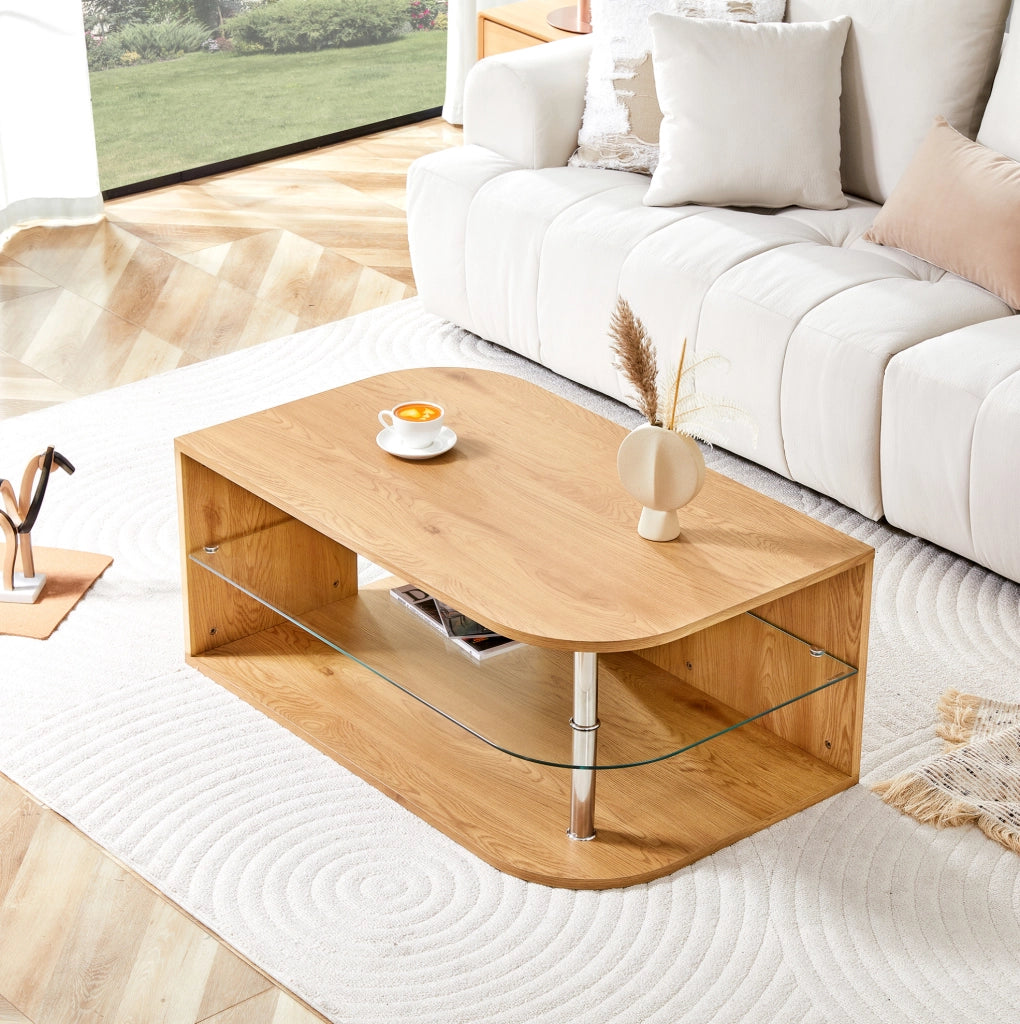 Tavolino da caffè 100x60x42 cm con doppio spazio contenitore in MDF naturale