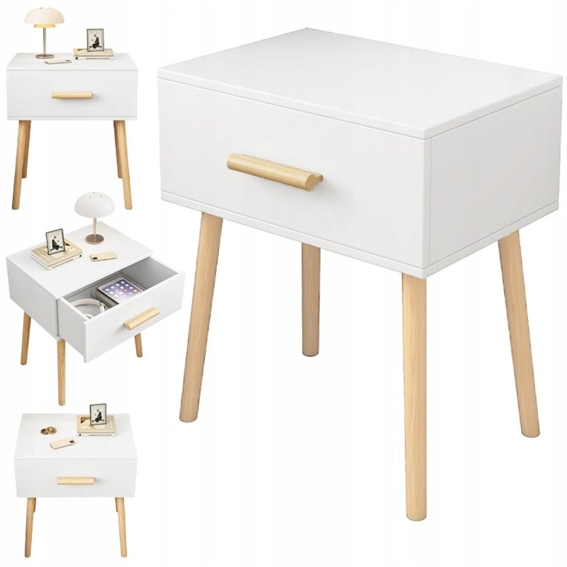 Mobile comodino bianco da 45x54,5x30 cm, funzionale e salvaspazio.