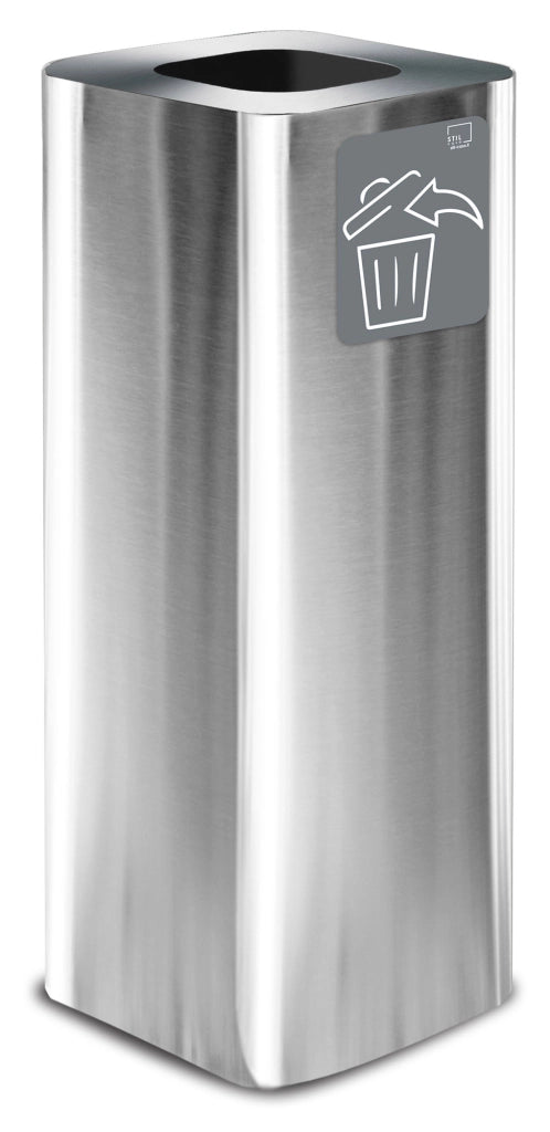 Pattumiera Per Raccolta Rifiuti 30x30xh80 cm In Acciaio Inox con Pittogramma Magnetico Argento