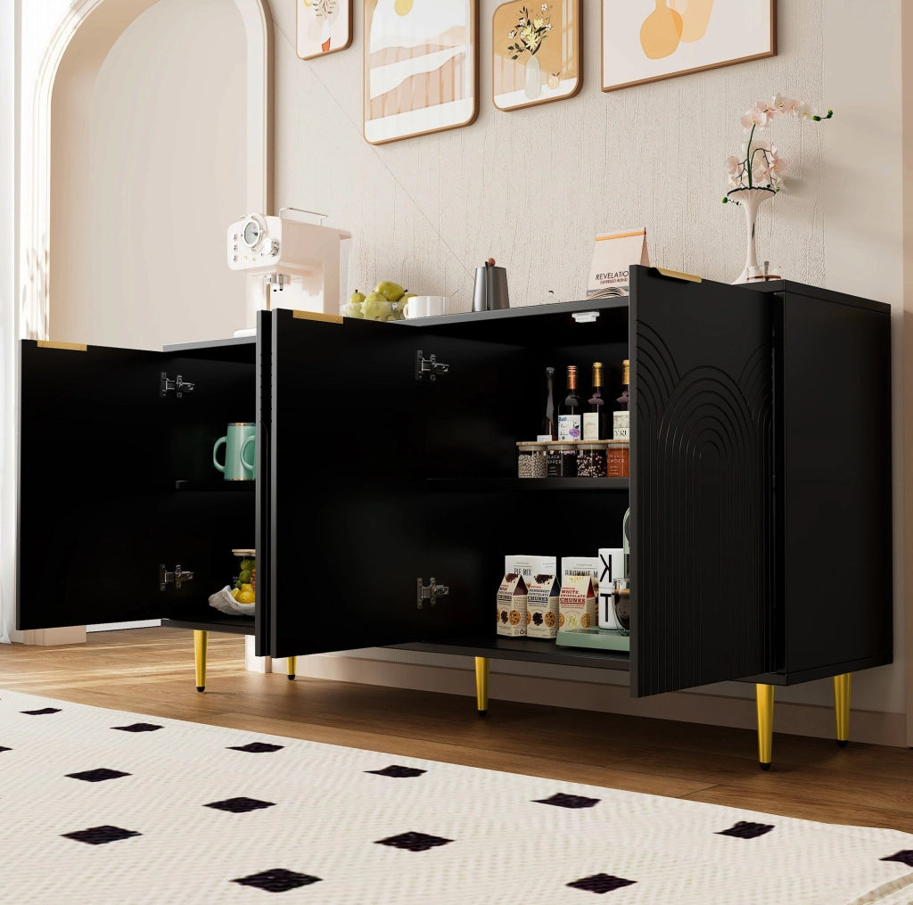Credenza contenitore 160x40x80 cm nera - 4 ante e ripiani regolabili