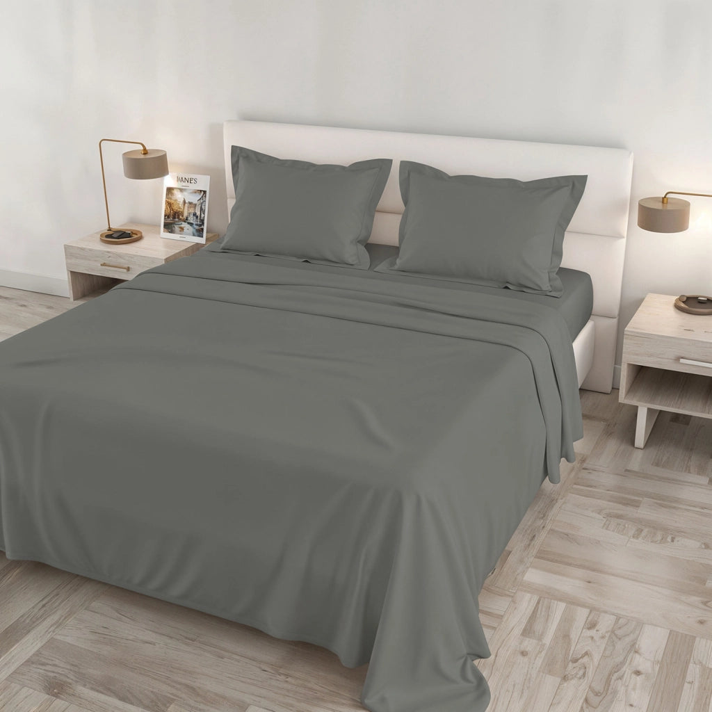 Set Lenzuola Sopra Sotto e Federe Matrimoniale Maxi 180x200 cm Linea Cloe in Raso di Cotone Fumo