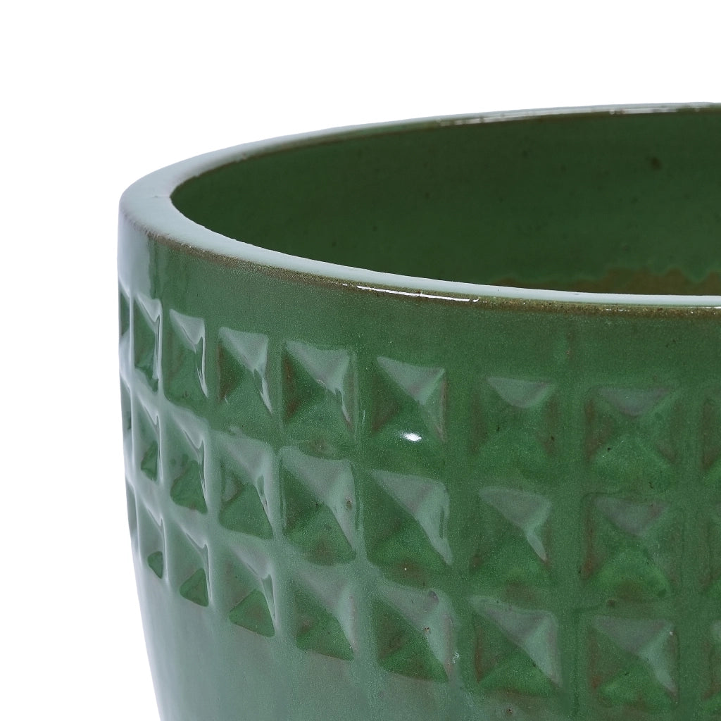 Fioriera con foro di drenaggio in ceramica con finitura verde antico lucida per interni ed esterni 49 × 49 × 44,5 cm