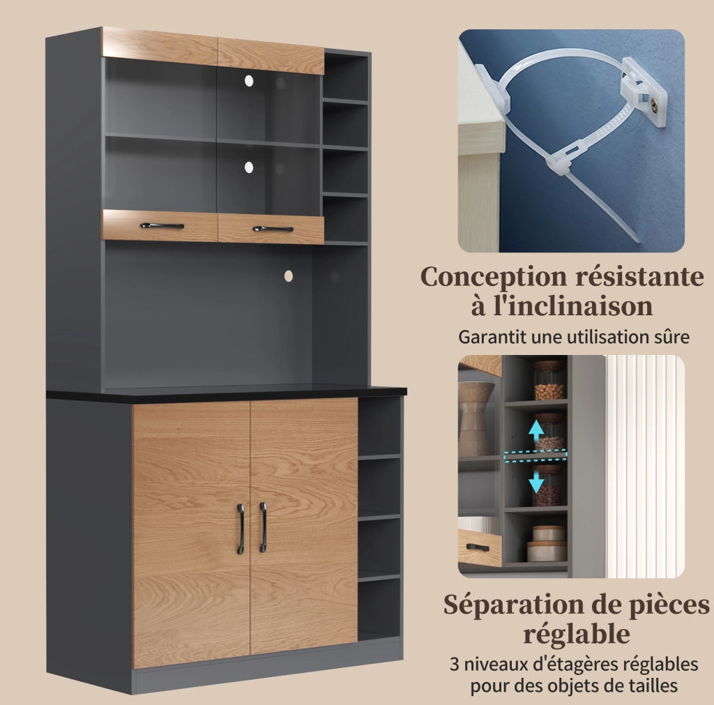 Mobile dispensa cucina con LED e vano microonde 100x47x187 cm