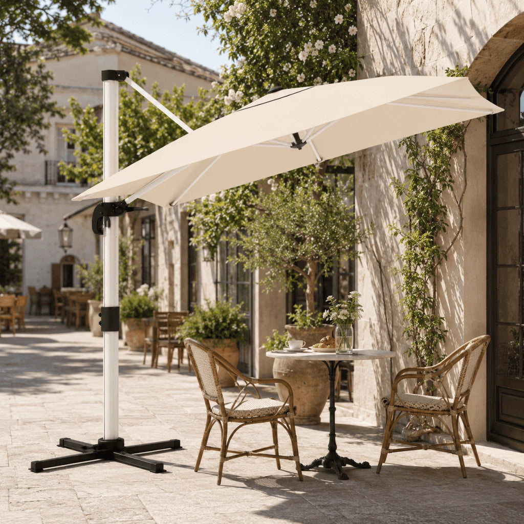 Ombrellone Decentrato Girevole E Inclinabile Con Struttura In Alluminio Antiruggine Telo Impermeabile UV50 Ideale Per Patio Piscina E Giardino Beige
