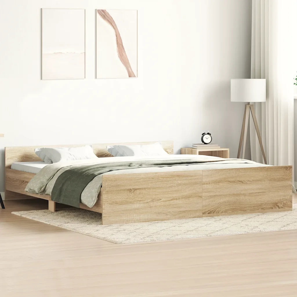 Giroletto con Testiera e Pediera-Struttura Letto Rovere Sonoma 160x200 cm