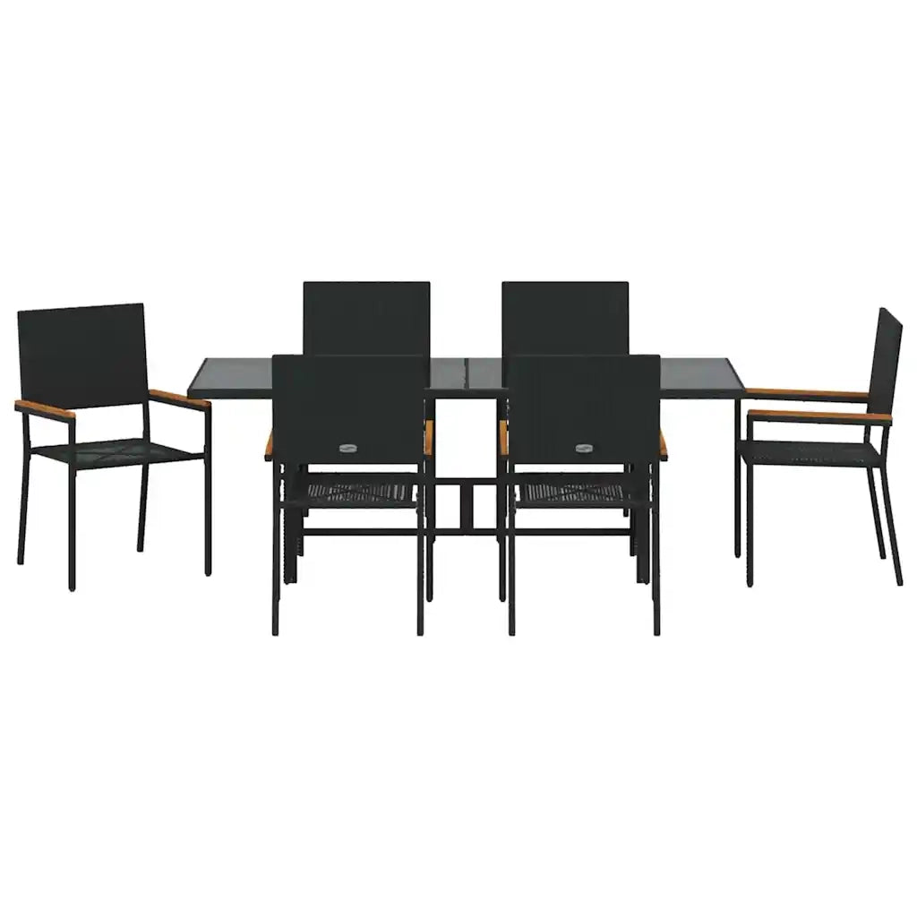 Set da Pranzo per Giardino 7 pcs Nero polyrattan 3365424