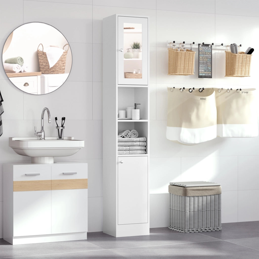 Armadio Bagno con Specchio ¨C zephmum ¨C Bianco Legno 30x28x180 cm