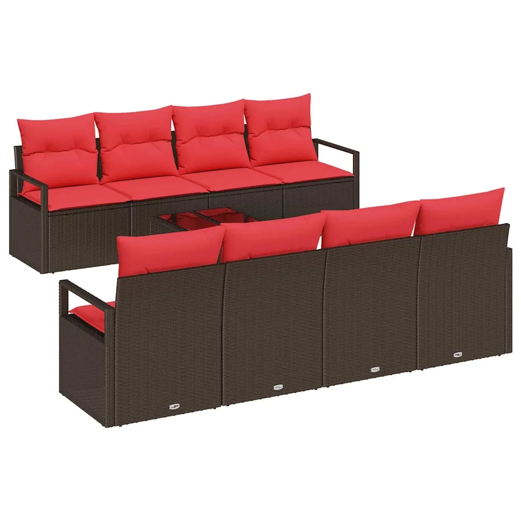 Set di divani con cuscino 7 pcs Marrone e Rosso polyrattan
