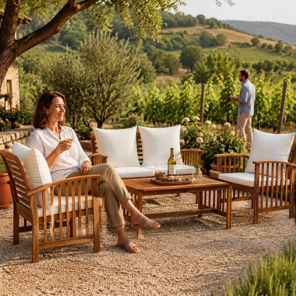 4-piece Garden Lounge Set With Cushions Made Of Solid Acacia Wood