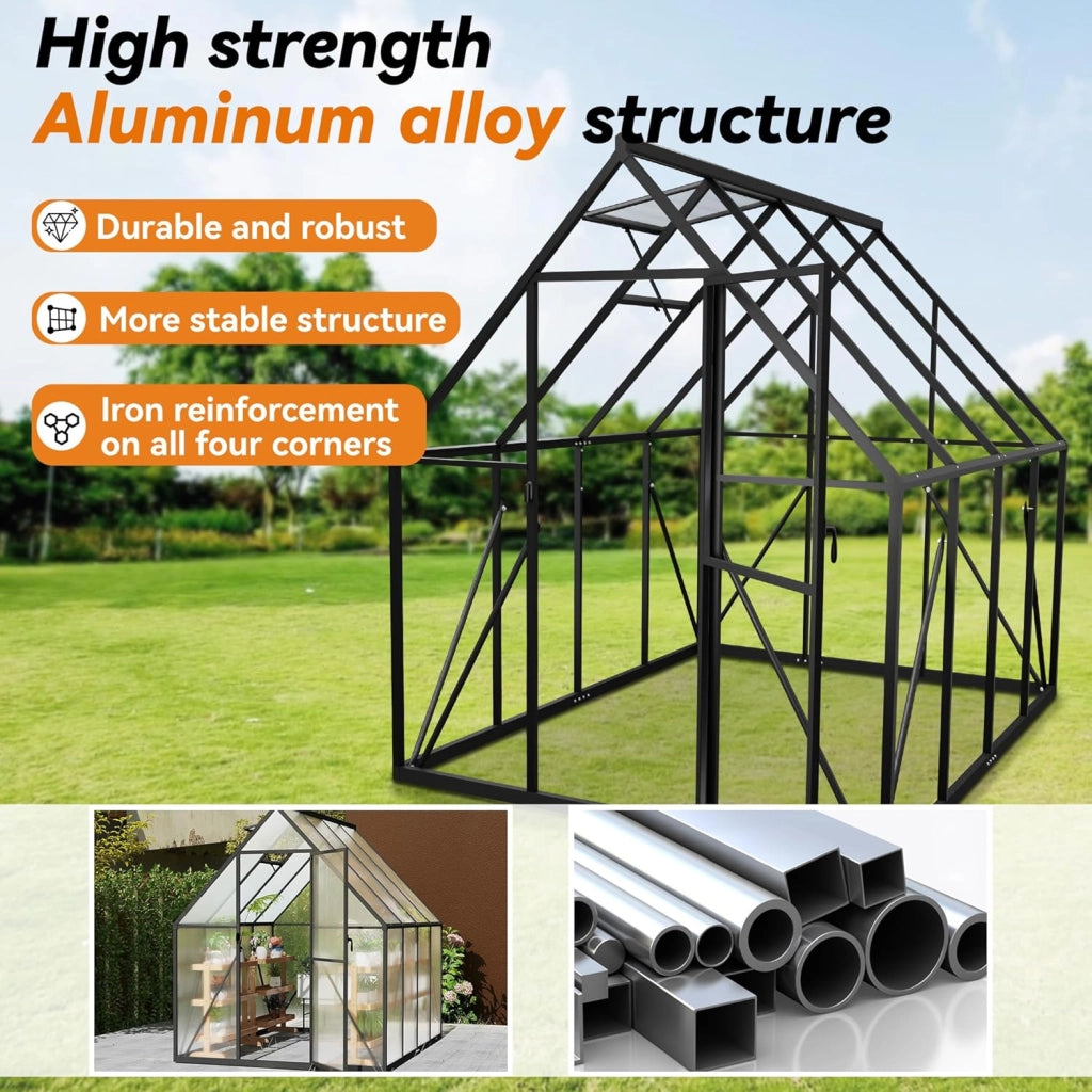 Serra da giardino in alluminio, con base da 6 cm e piastra in policarbonato da 4 mm, per pomodori, da giardino, resistente ai raggi UV, resistente alle intemperie, per il giardino, 230 x 180 x