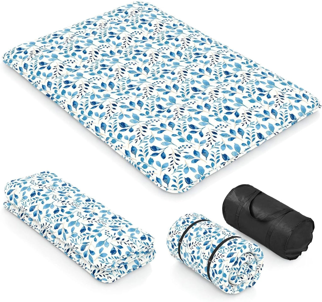 Futon - Materasso giapponese portatile 140 x 200 cm, imbottitura in cotone, materasso da terra pieghevole per 2 persone, borsa per il trasporto, fodera lavabile, 2 fasce, tatami pieghevole per