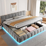 Letto imbottito 180x200 cm in velluto grigio con LED, contenitore idraulico e rete a doghe