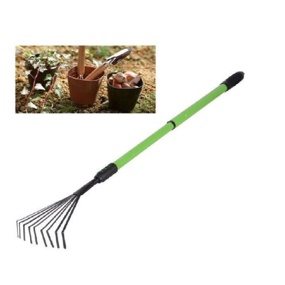 Trade Shop - Rastrello A 9 Denti Con Manico Allungabile Attrezzo Per Giardino 75-100 Cm 90075 -