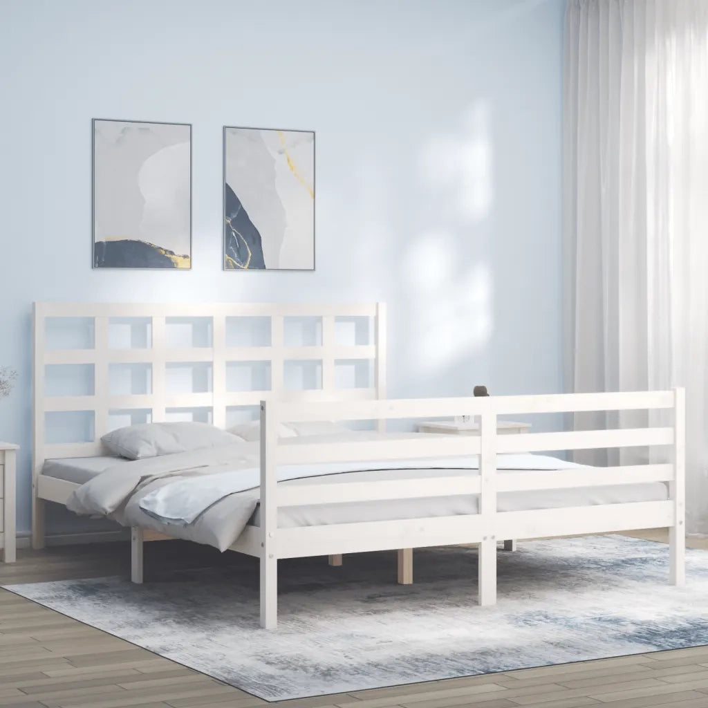 Giroletto con Testiera-Struttura Letto con testiera Bianco 160x200 cm Legno Massello 822104