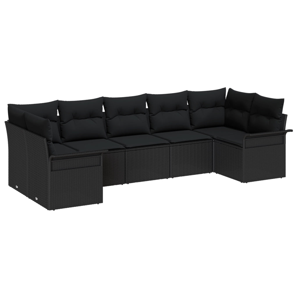Set di 7 pezzi di divano da giardino con cuscini in rattan poly nero