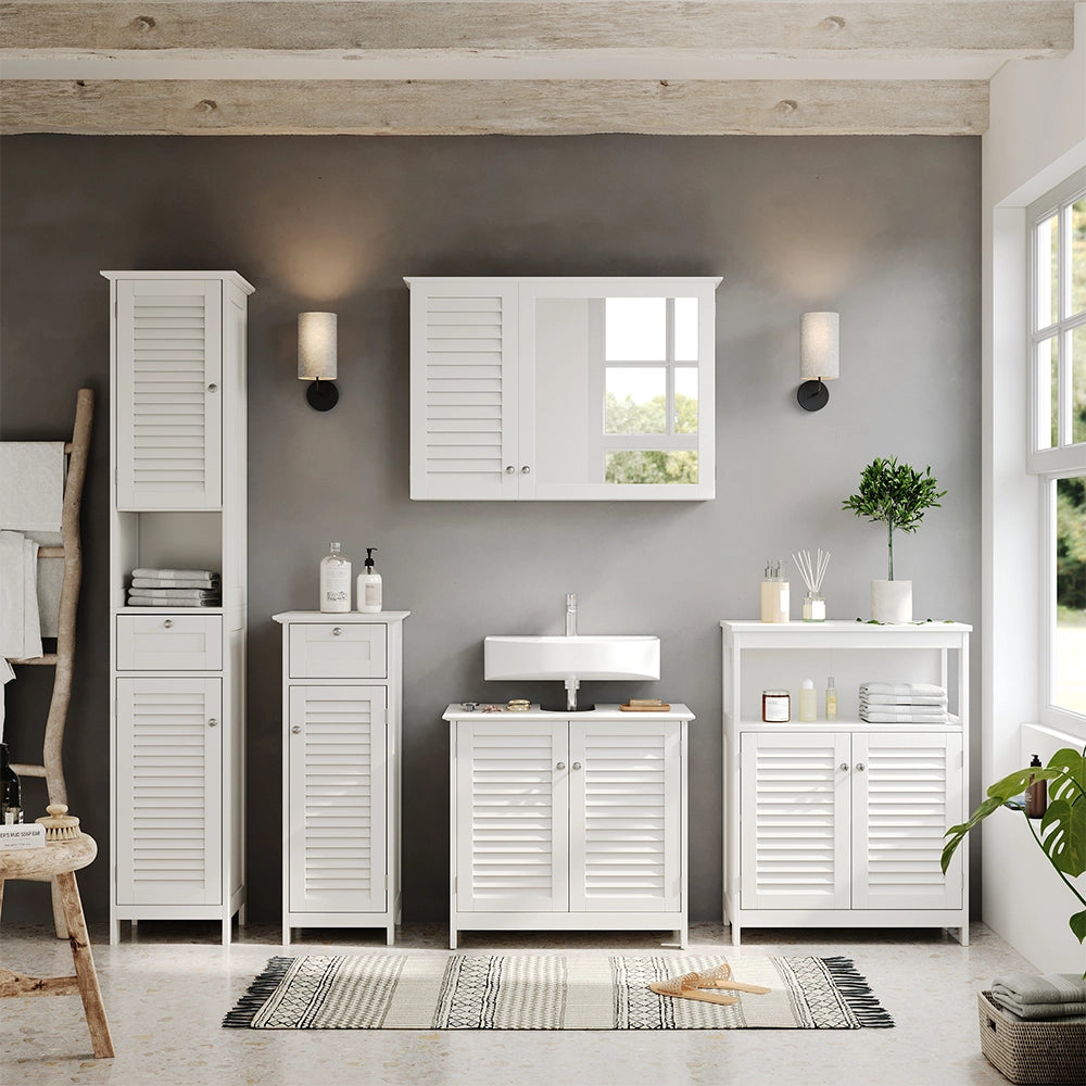 Vicco Set di mobili da bagno Bianco 5 pezzi, unità di base con ripiano intermedio