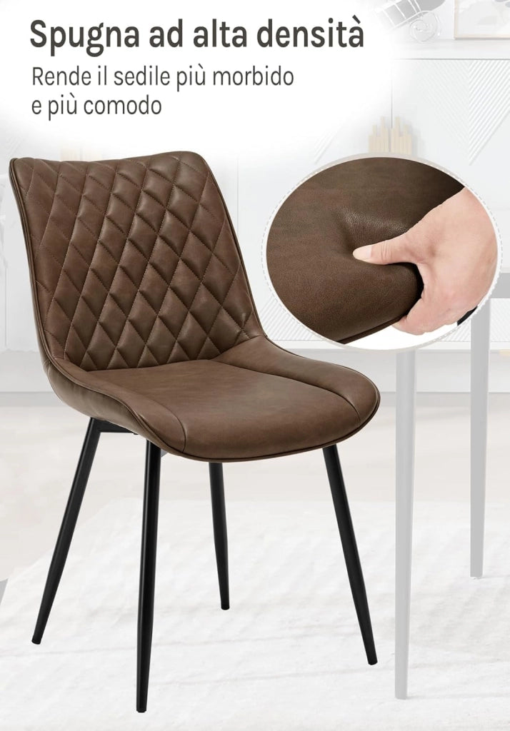 WOLTU set di 4 sedie cucina moderne sedie imbottite Adatte per Sala da Pranzo, Soggiorno, Camera da Letto Estetica in Ecopelle Marrone Metallo BH210br-4