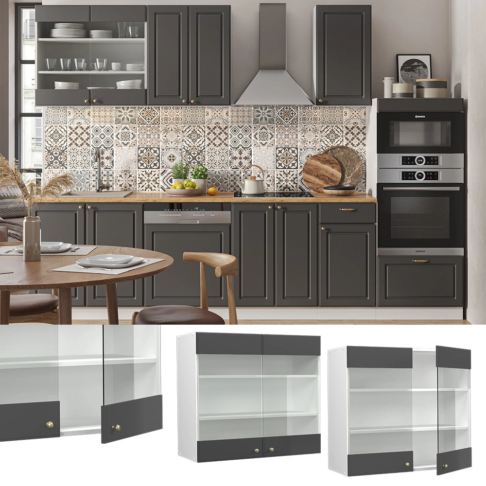 Vicco Mobile da cucina in vetro Antracite-oro 80 cm