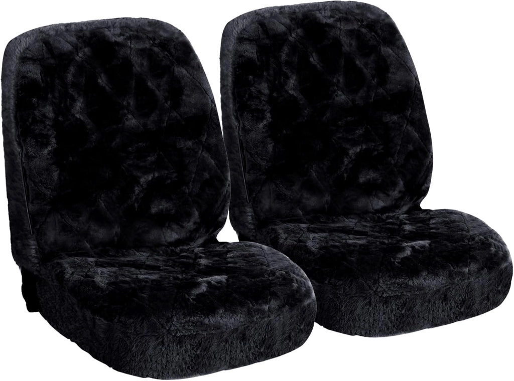 Coprisedili Anteriori per Auto Macchina Universali Seat Cover Protezioni Sedili della Macchina in Pelliccia di Agnello Nero 2 Pezzi