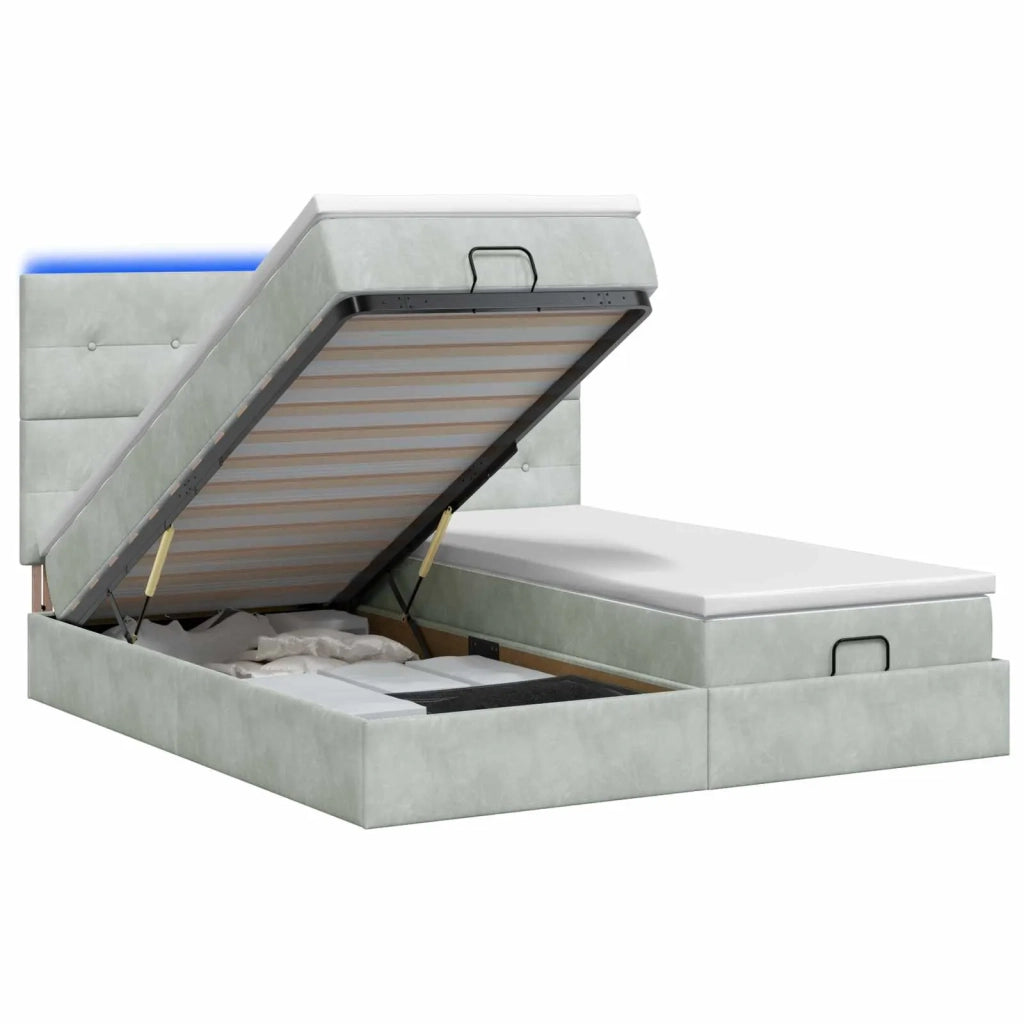 Letto Ottomano con Materasso e LED Grigio Chiaro 180 x 200 cm 3458496