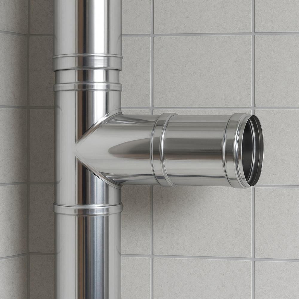 Raccordo t 90° mono parete acciaio inox sp. 0,5 mm collegamento canna fumaria *** misura Ø 150 mm, confezione 1