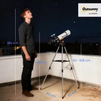 Telescopio Astronomico 80mm con Montatura AZ, 2 Lenti Oculari e Adattatore Smartphone, 92x92x130 cm, Bianco e Nero