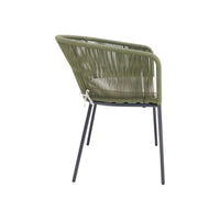 Set di 4 poltrona da giardino in corda e acciaio zincato, verde kaki