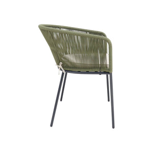 Set di 4 poltrona da giardino in corda e acciaio zincato, verde kaki