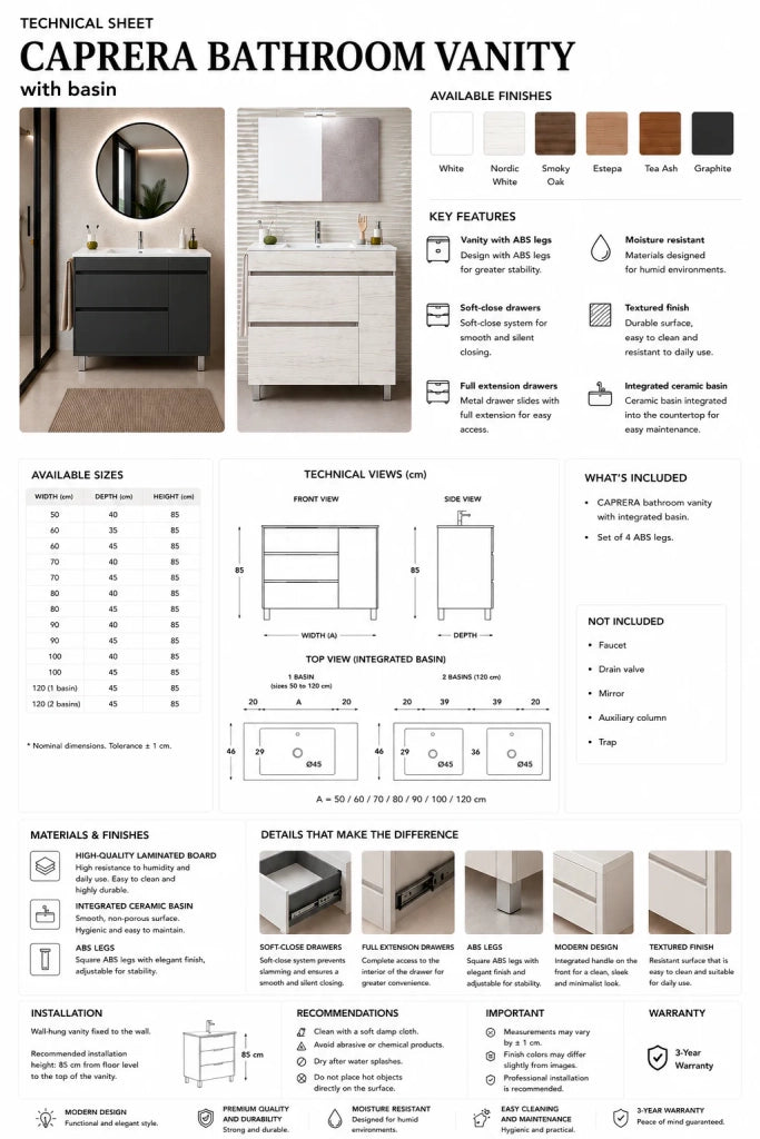 Mobile bagno con lavabo ORIGENBATH CAPRERA senza specchio 60x35 cm bianco