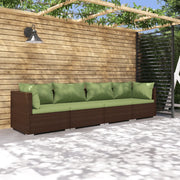 Set Divani da Giardino 4 pz con Cuscini in Polyrattan Marrone cod mxl 38835