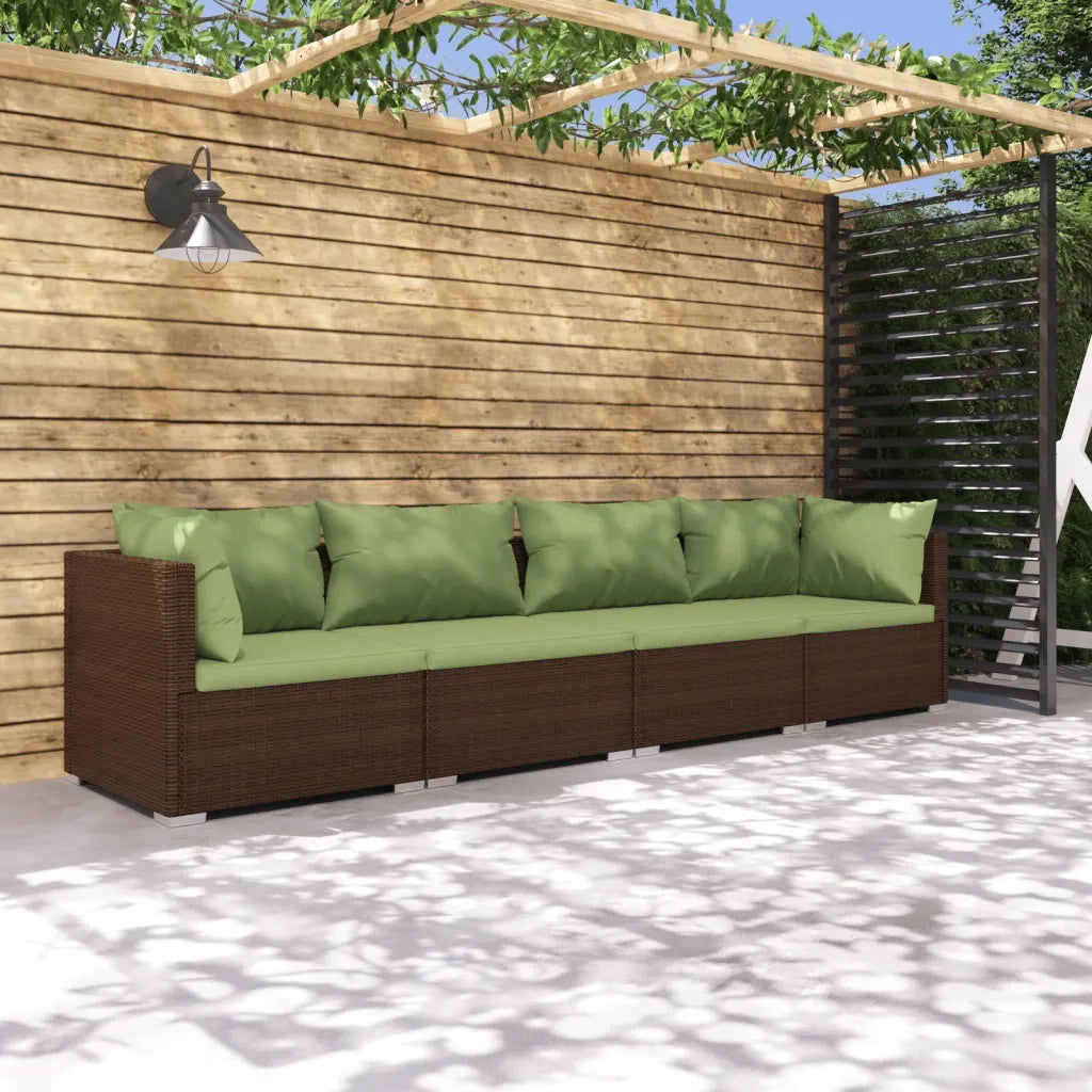 Set Divani da Giardino 4 pz con Cuscini in Polyrattan Marrone cod mxl 38835