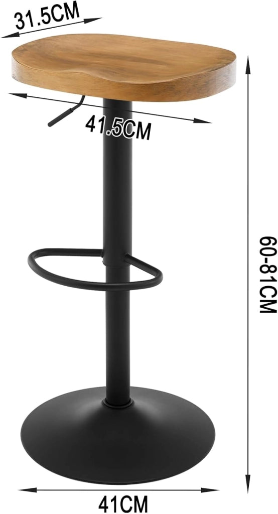 Sgabelli da Bar Set di 2, per Colazione in Legno Massiccio, Sgabelli Cucina a Sella, Altezza Regolabile, Sgabelli Girevoli a 360° con Poggiapiedi, legno scuro,BH413dc-2