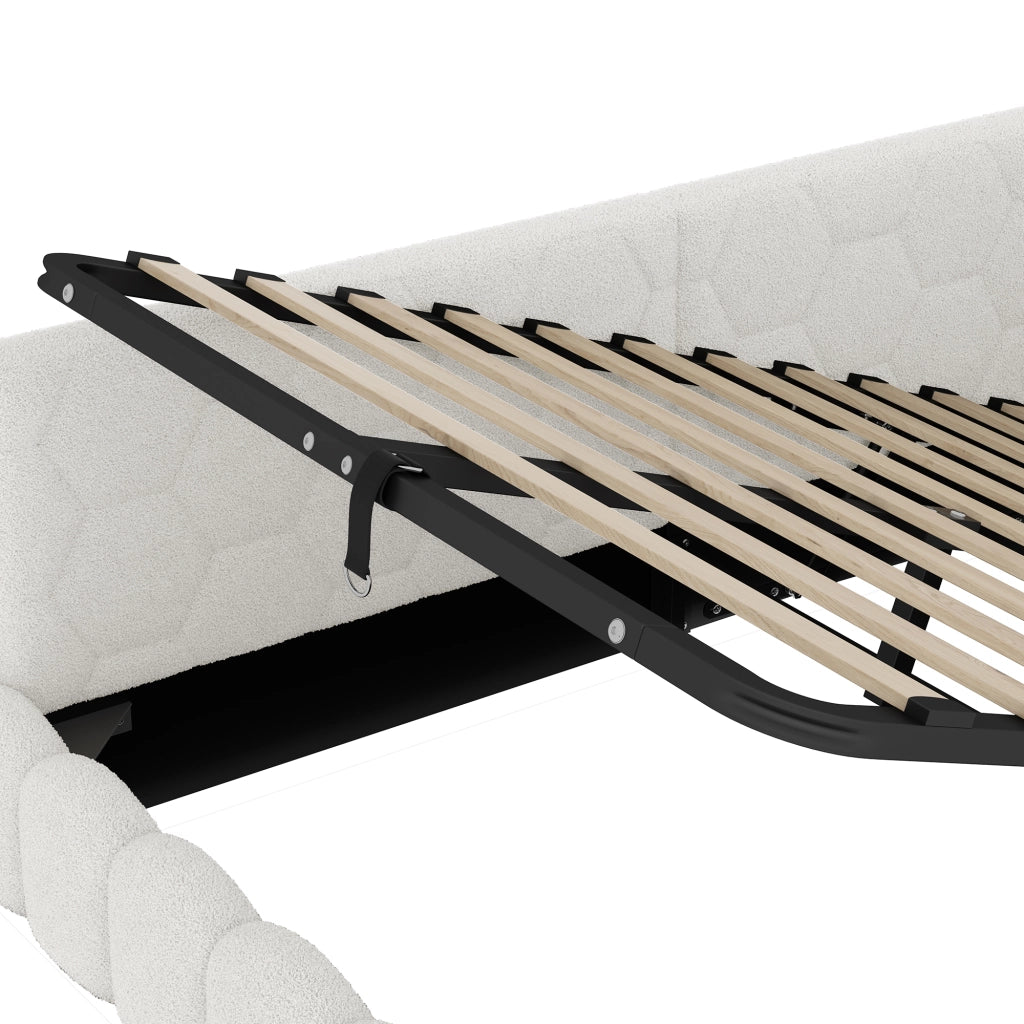 DESMIU Divano letto 90 × 200 cm 1 posto con contenitore idraulico, LED, USB e tipo-C, senza materasso, bianco
