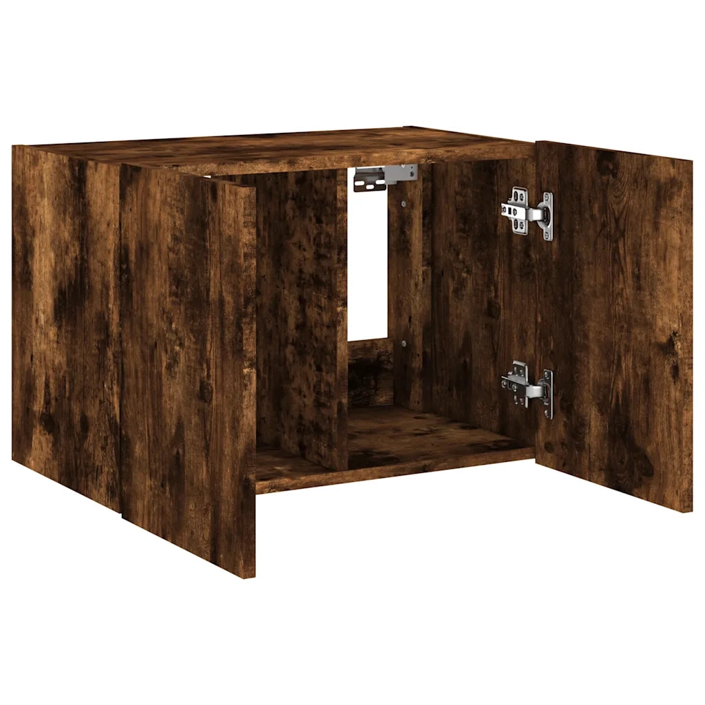 Mobile TV a Parete con Luci LED-Mobile TV a Muro Rovere Fumo 60x35x41 cm