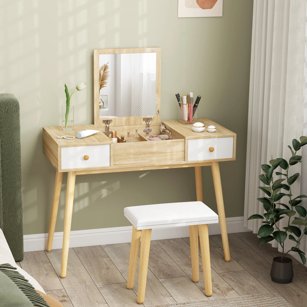 Scrivania con specchio ¨C Zephmum ¨C Bianco Naturale 100x45x118 cm