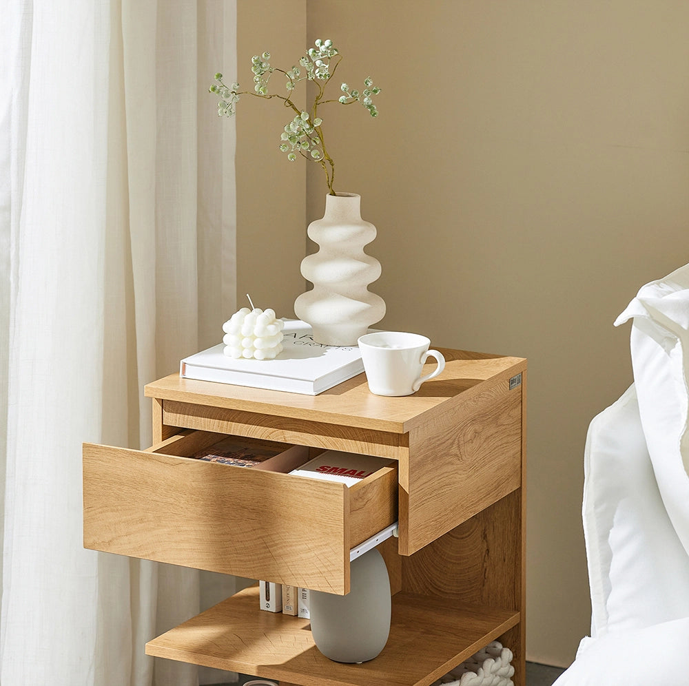 SoBuy FBT49-Nx2, Set di 2 Comodino Camera da Letto - Comodino con 1 Cassetto e 2 Ripiani, Tavolino Salotto - Moderna Cassettiera L39 x P39 x A65 cm Naturale