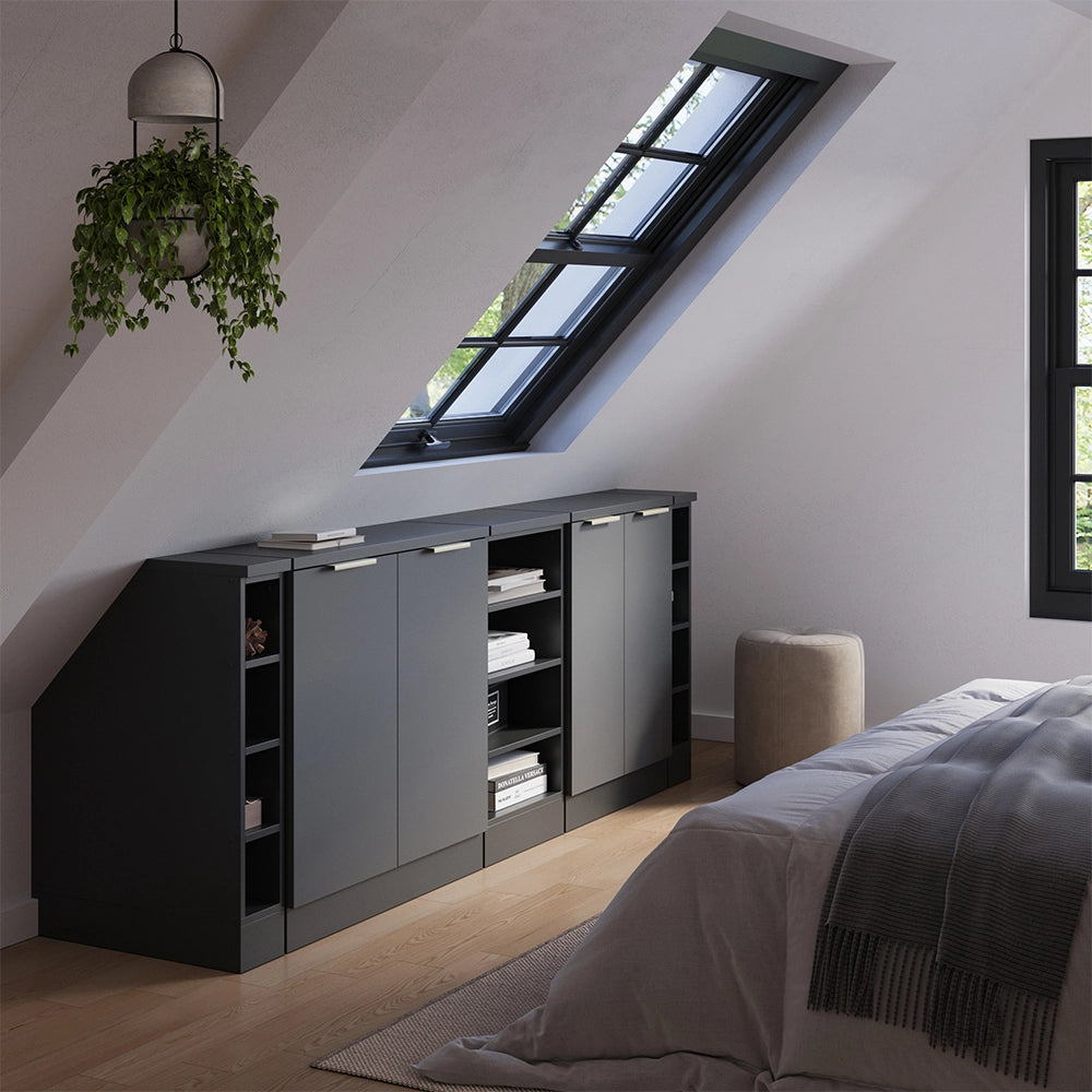 Set di mobili sottotetto Rion Antracite-oro/Antracite 210 cm Set di 5 carcasse armadio profondità 60 cm Vicco